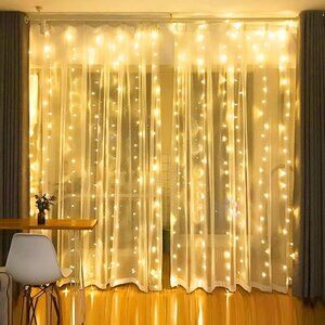 Dazzle Bright Curtain String Lights, 300 LED 9.8ft x9.8ft Warm White Fairy Light